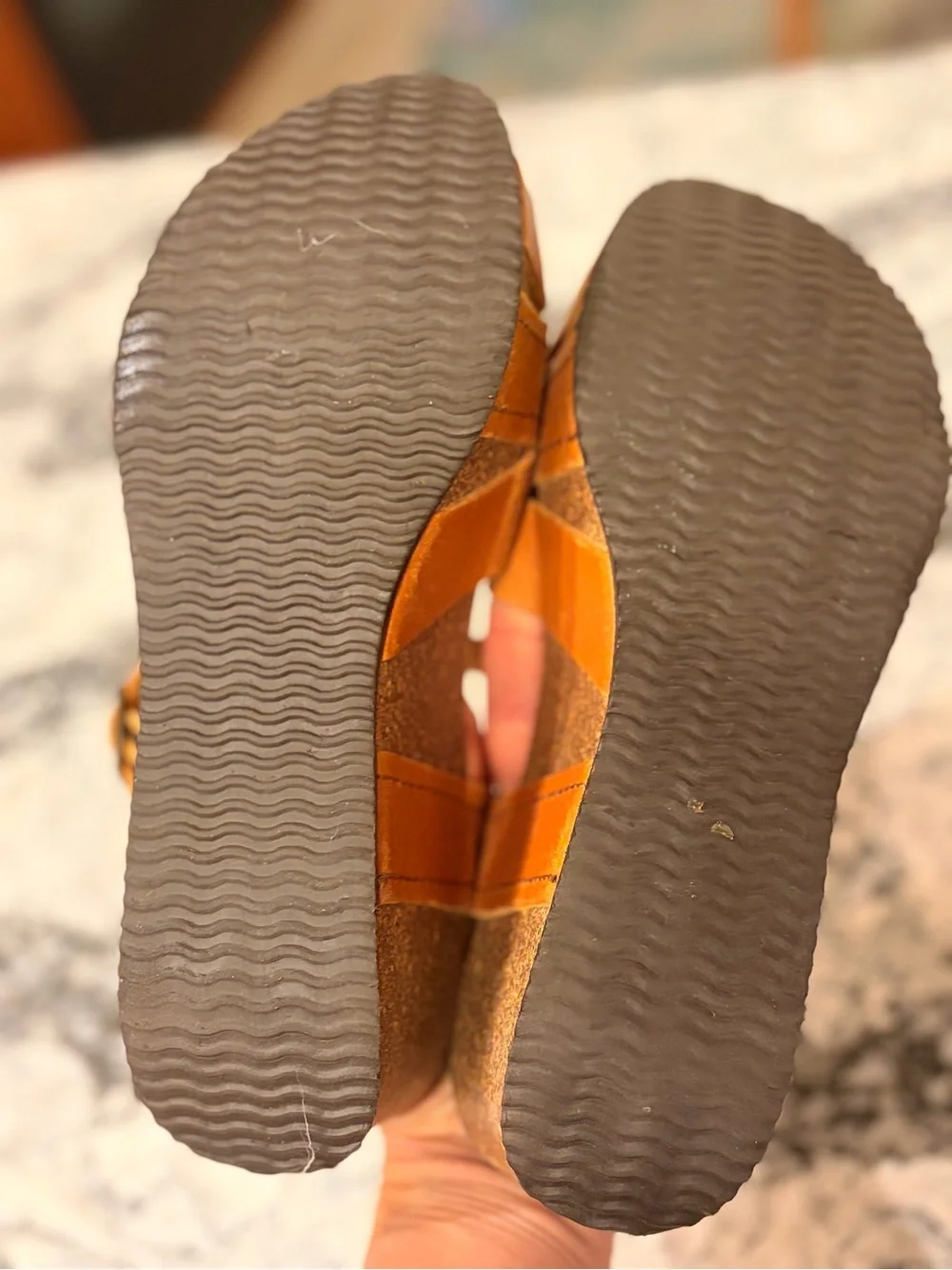 Women’s Leather Cognac Wedge Sandals with Ankle Strap, Uma, Sz 37